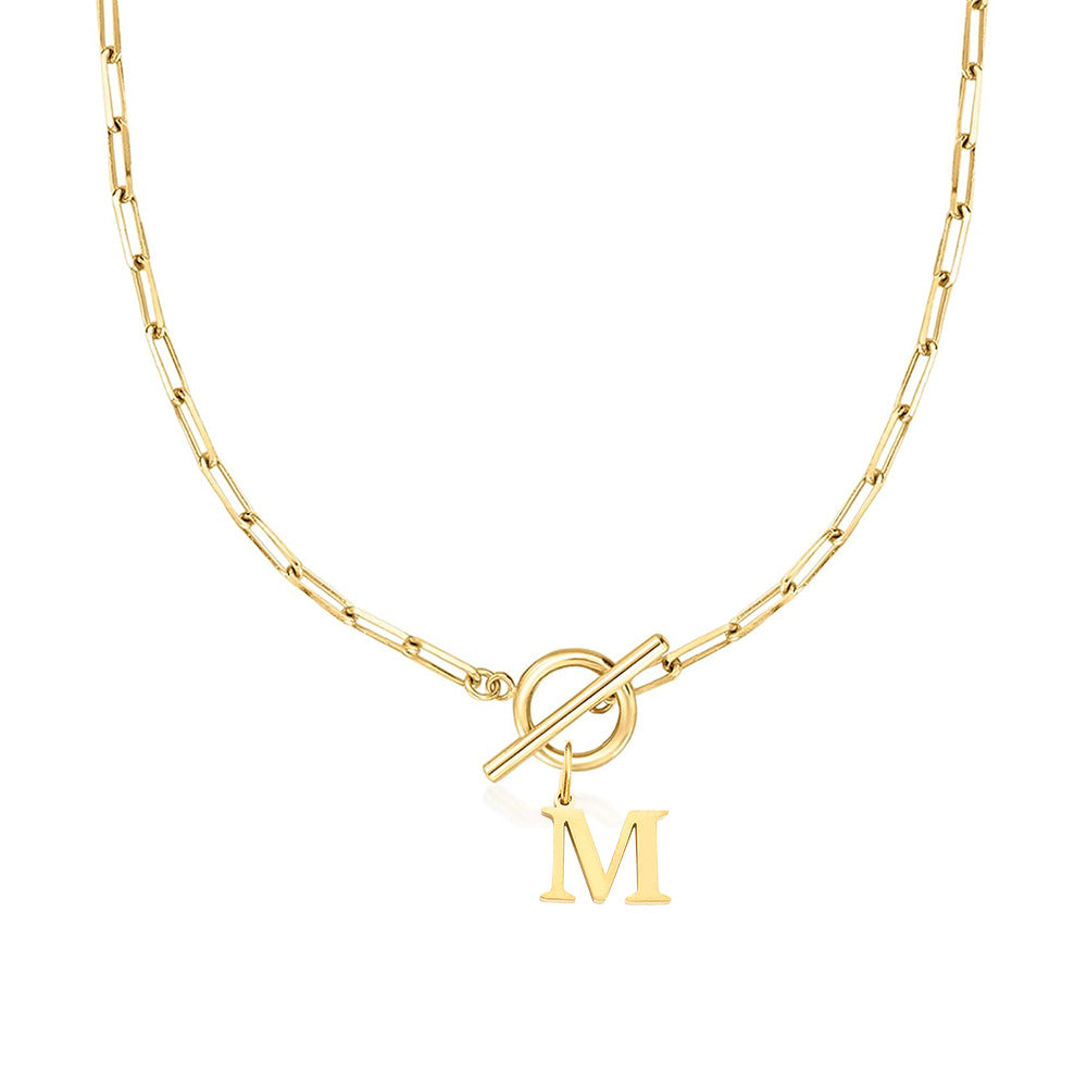 Circle Lock Clasp Necklace Featuring Paperclip Initial Charm