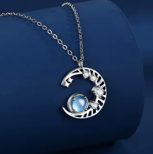 Moon Pendant Necklace with Moonstone