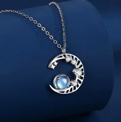 Moon Pendant Necklace with Moonstone