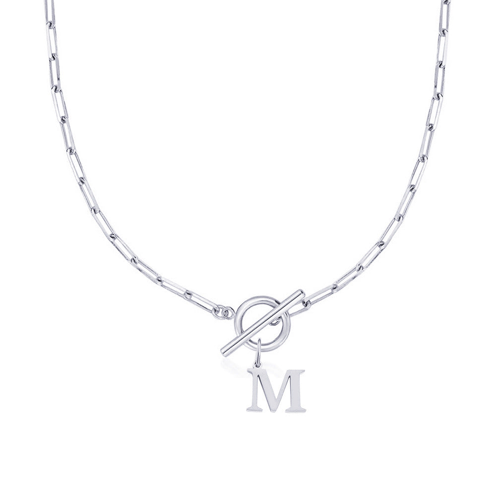 Circle Lock Clasp Necklace Featuring Paperclip Initial Charm