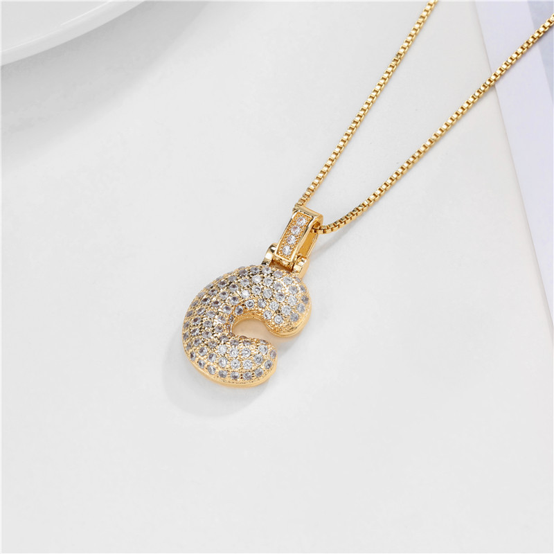14k Gold Diamond-Studded Initial Bubble Necklace