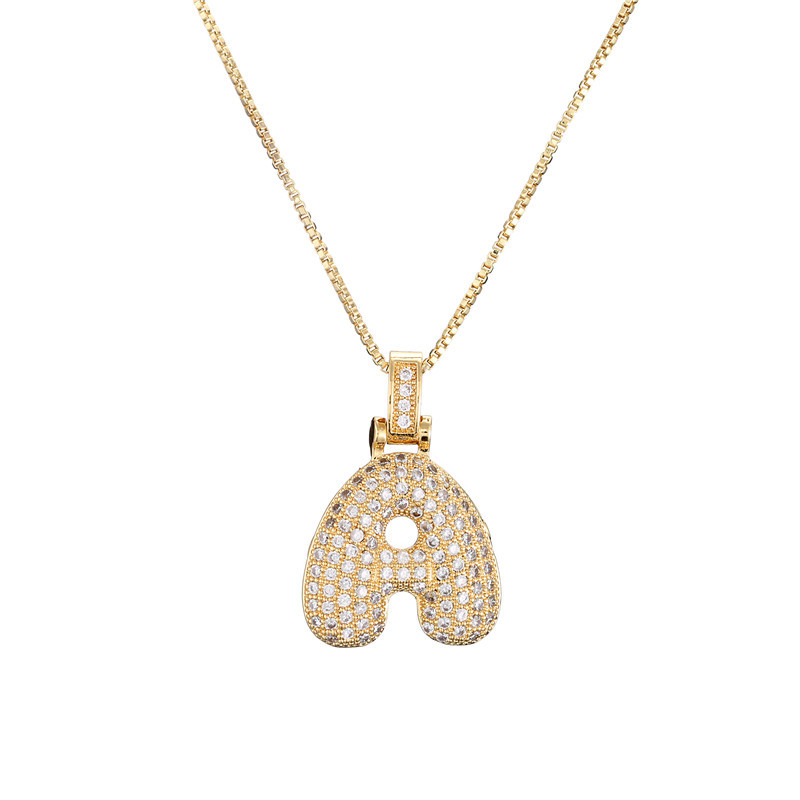 14k Gold Diamond-Studded Initial Bubble Necklace