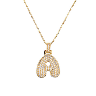 14k Gold Diamond-Studded Initial Bubble Necklace