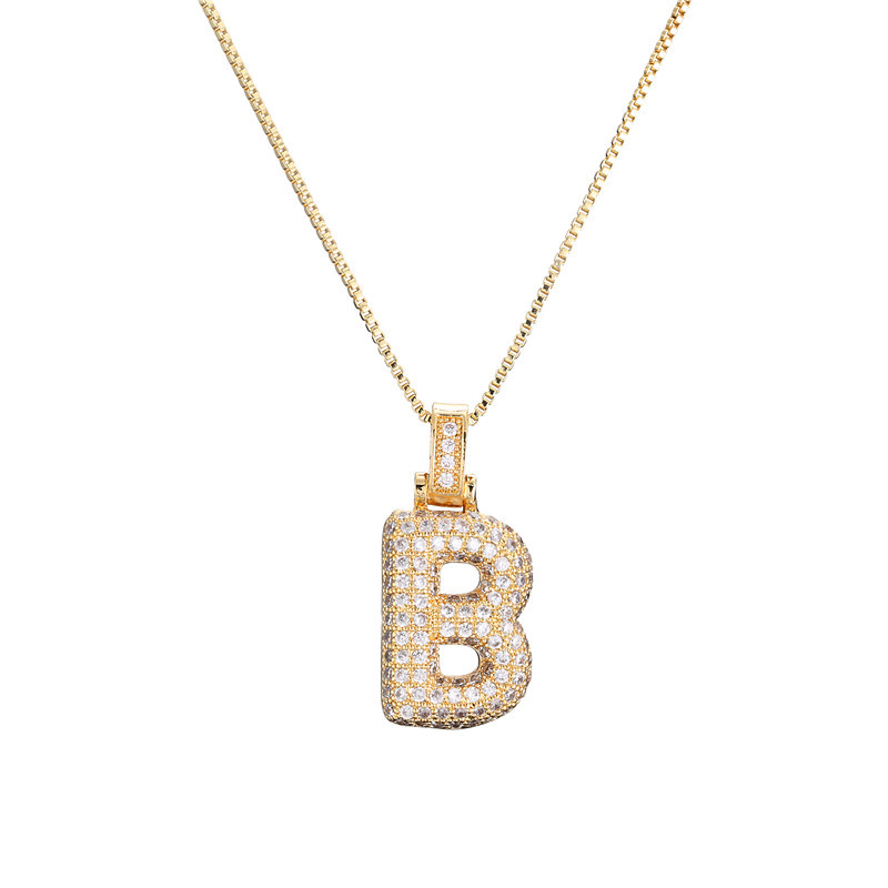 14k Gold Diamond-Studded Initial Bubble Necklace