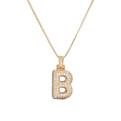 14k Gold Diamond-Studded Initial Bubble Necklace