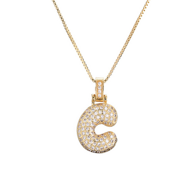 14k Gold Diamond-Studded Initial Bubble Necklace