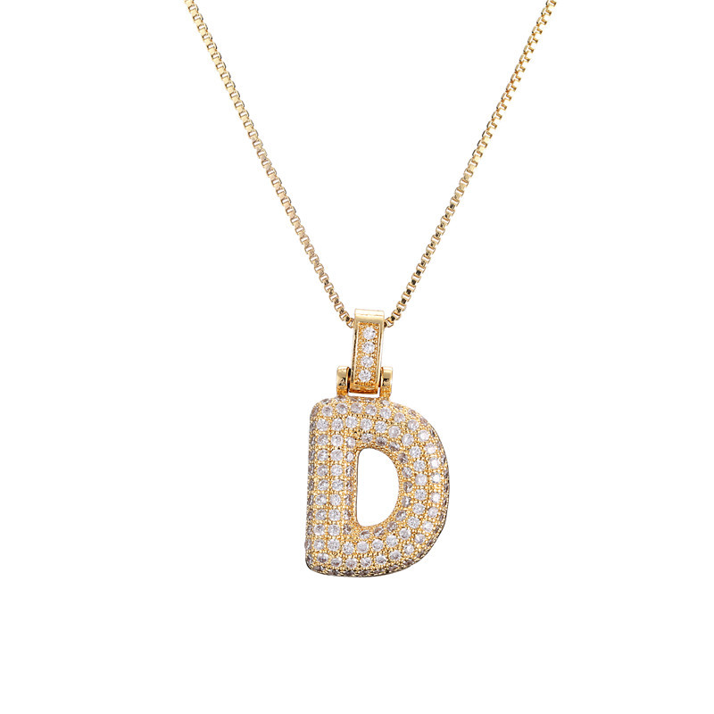 14k Gold Diamond-Studded Initial Bubble Necklace