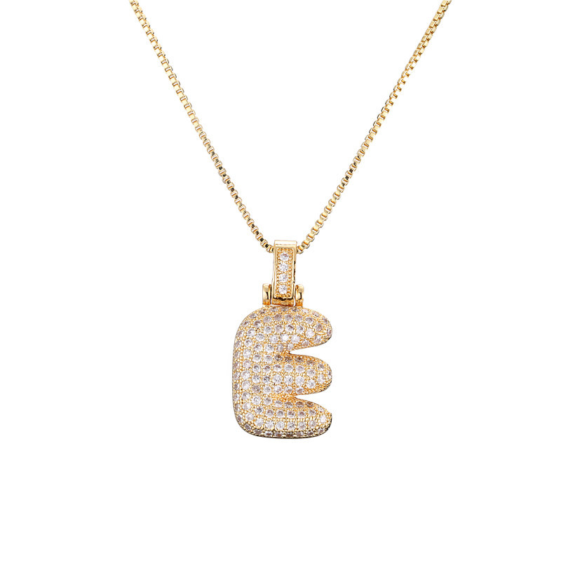 14k Gold Diamond-Studded Initial Bubble Necklace