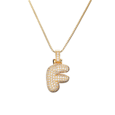 14k Gold Diamond-Studded Initial Bubble Necklace