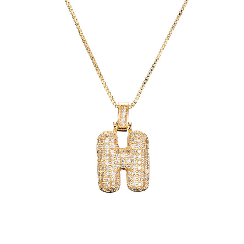 14k Gold Diamond-Studded Initial Bubble Necklace