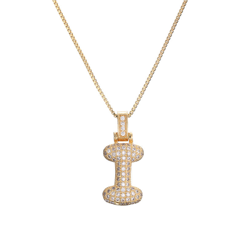 14k Gold Diamond-Studded Initial Bubble Necklace