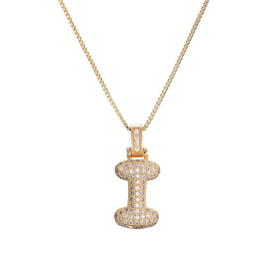 14k Gold Diamond-Studded Initial Bubble Necklace
