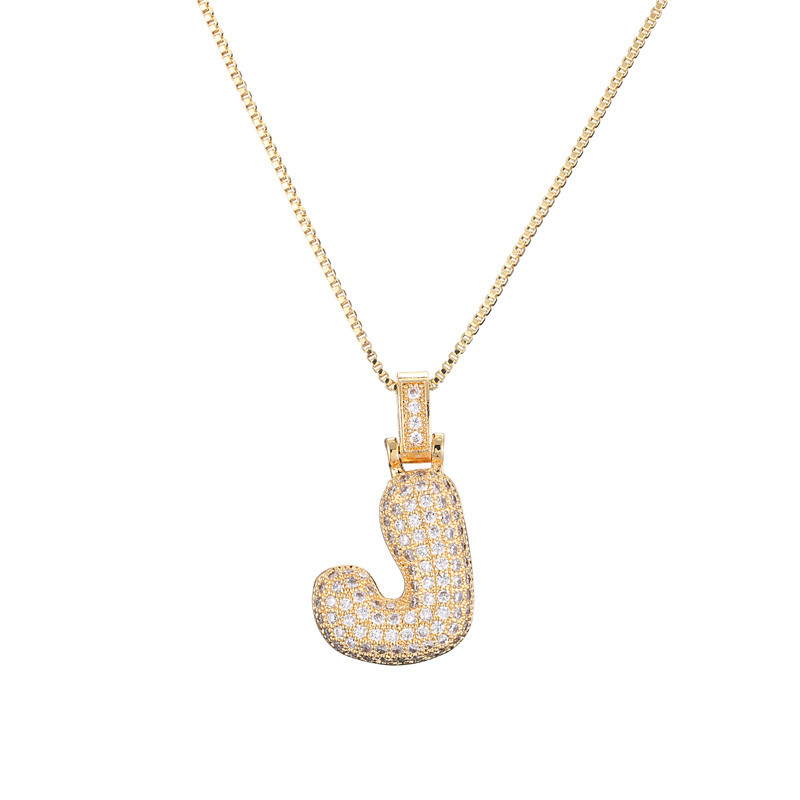 14k Gold Diamond-Studded Initial Bubble Necklace
