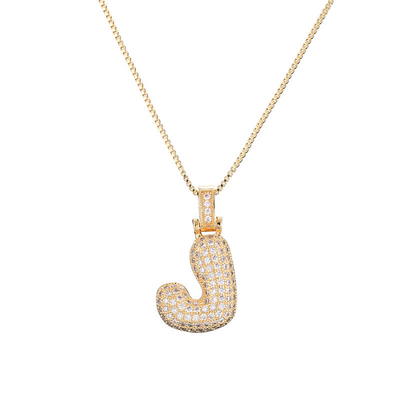 14k Gold Diamond-Studded Initial Bubble Necklace