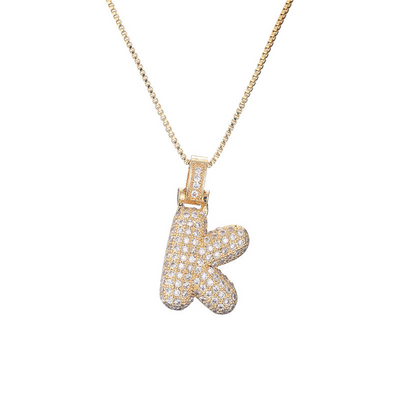 14k Gold Diamond-Studded Initial Bubble Necklace