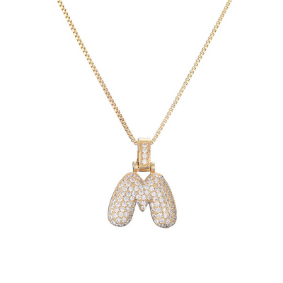 14k Gold Diamond-Studded Initial Bubble Necklace
