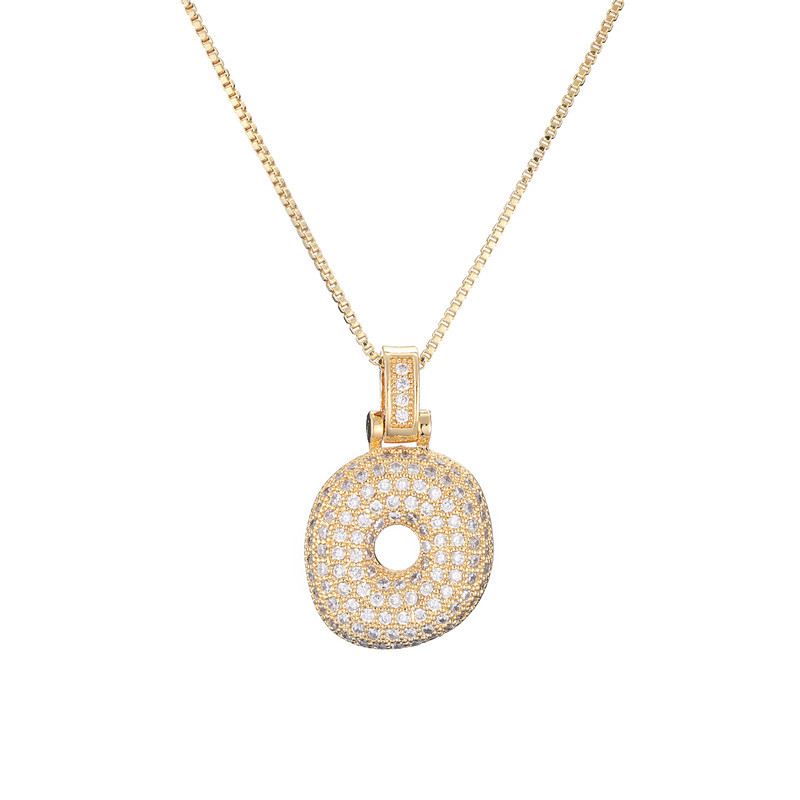 14k Gold Diamond-Studded Initial Bubble Necklace