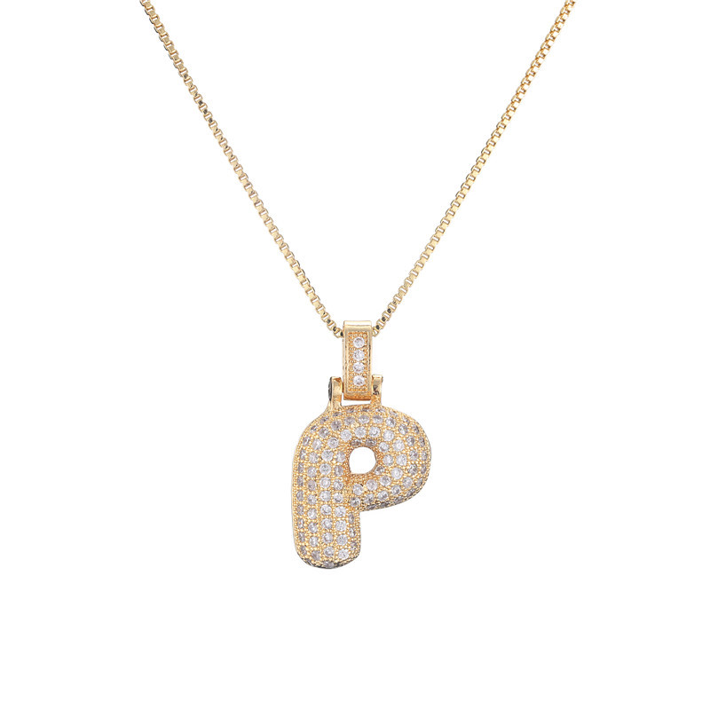 14k Gold Diamond-Studded Initial Bubble Necklace