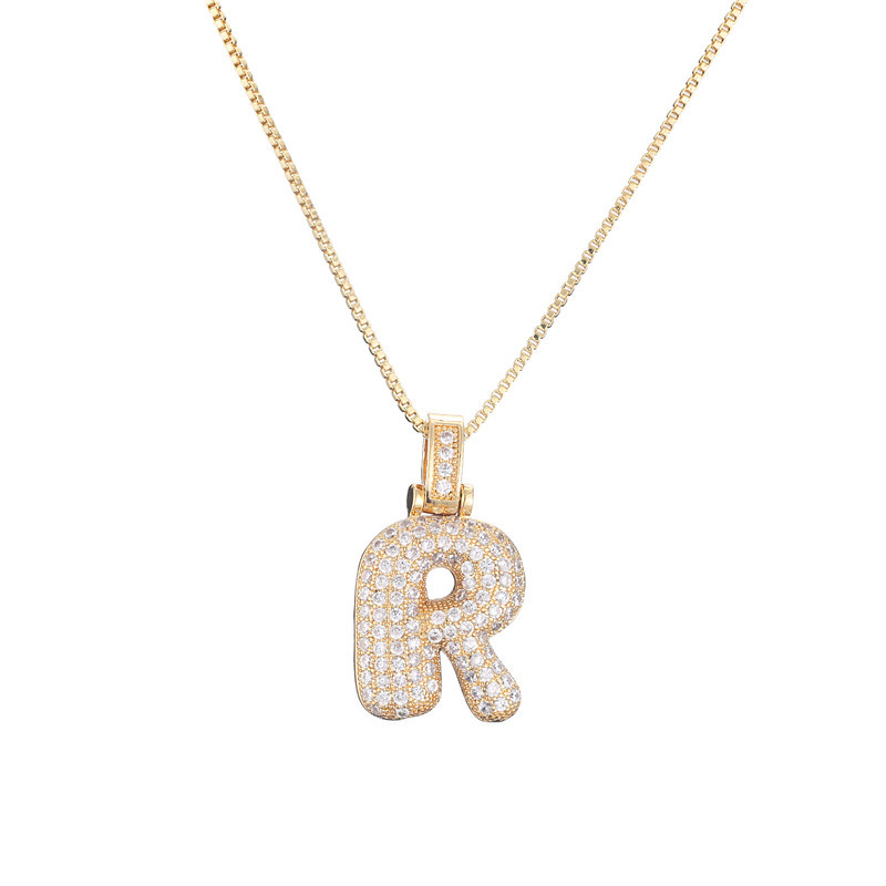 14k Gold Diamond-Studded Initial Bubble Necklace