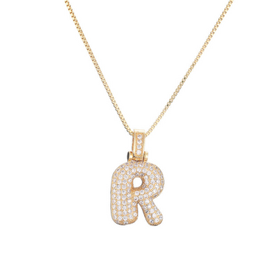 14k Gold Diamond-Studded Initial Bubble Necklace