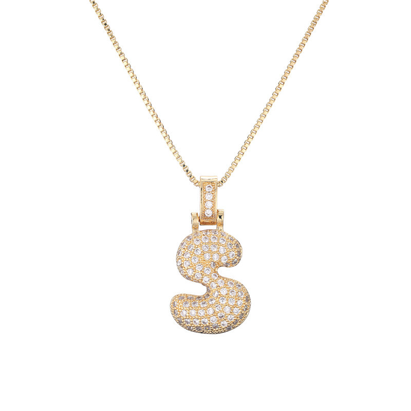 14k Gold Diamond-Studded Initial Bubble Necklace