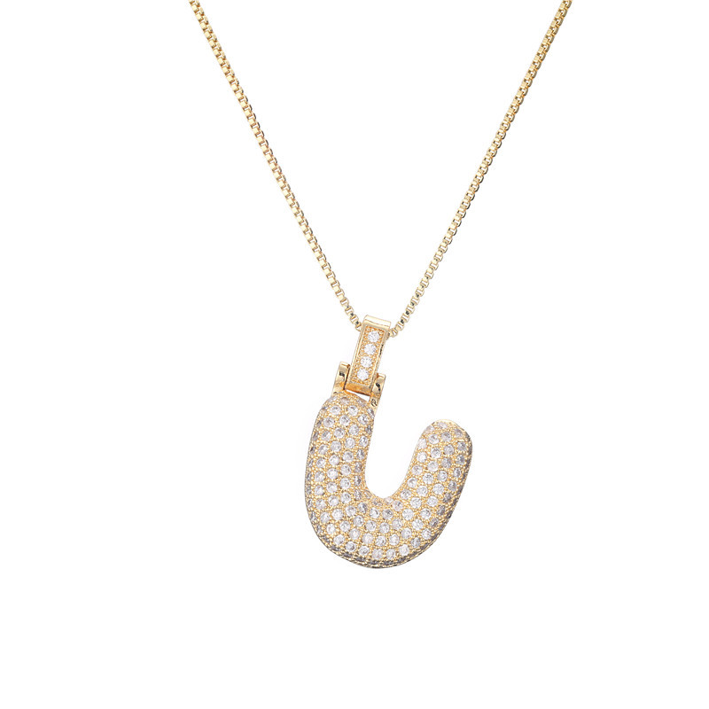 14k Gold Diamond-Studded Initial Bubble Necklace