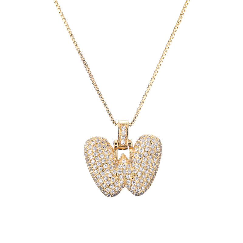 14k Gold Diamond-Studded Initial Bubble Necklace