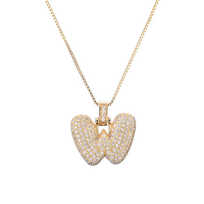 14k Gold Diamond-Studded Initial Bubble Necklace