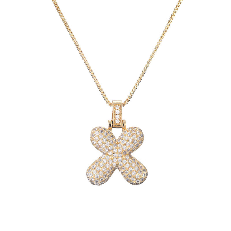 14k Gold Diamond-Studded Initial Bubble Necklace