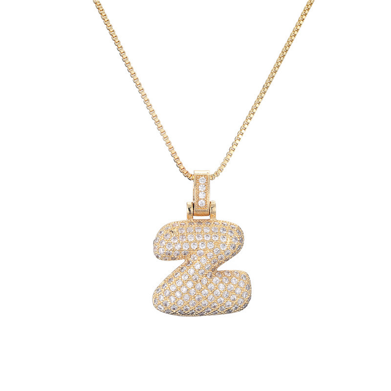 14k Gold Diamond-Studded Initial Bubble Necklace