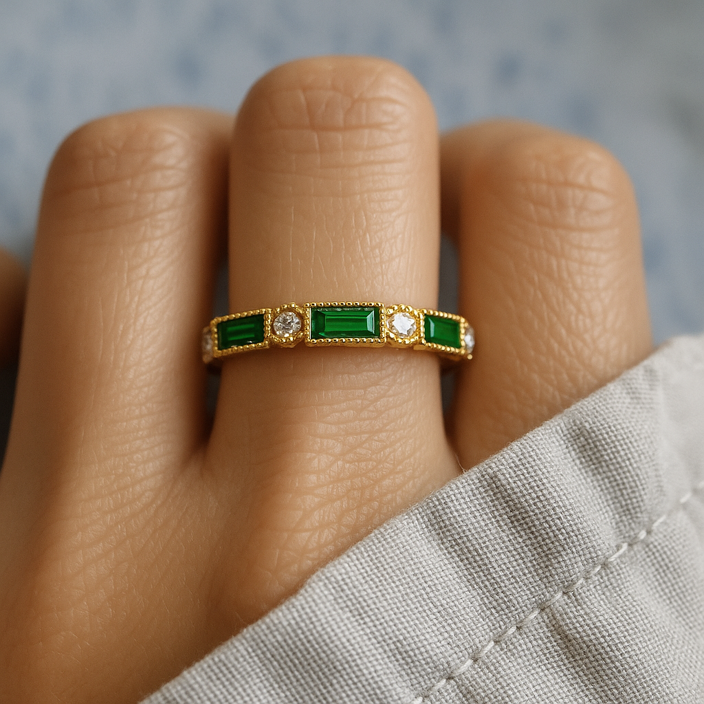 Alex - Gold Ring with Green Inlaid Zirconia