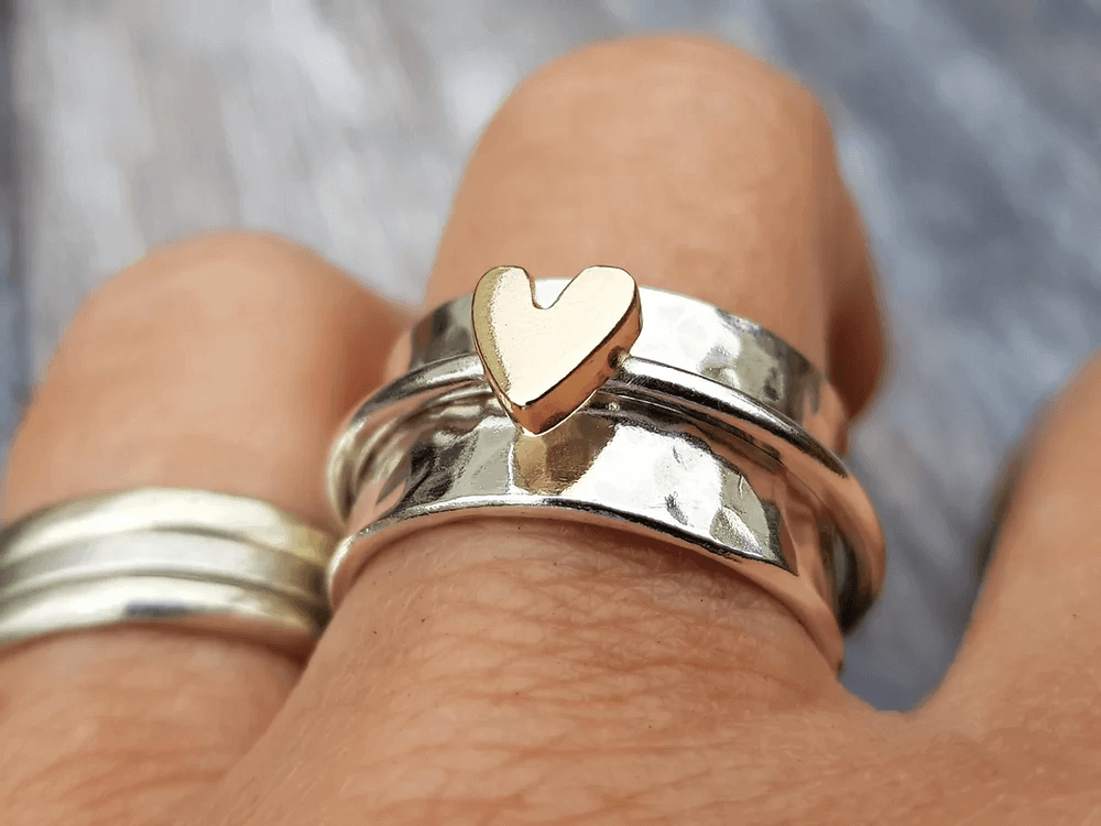 Silver Ring with Golden Heart Accent