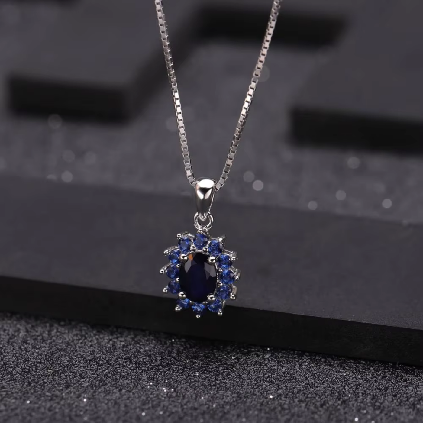 Stylish Blue Sapphire Pendant Necklace