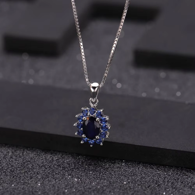 Stylish Blue Sapphire Pendant Necklace