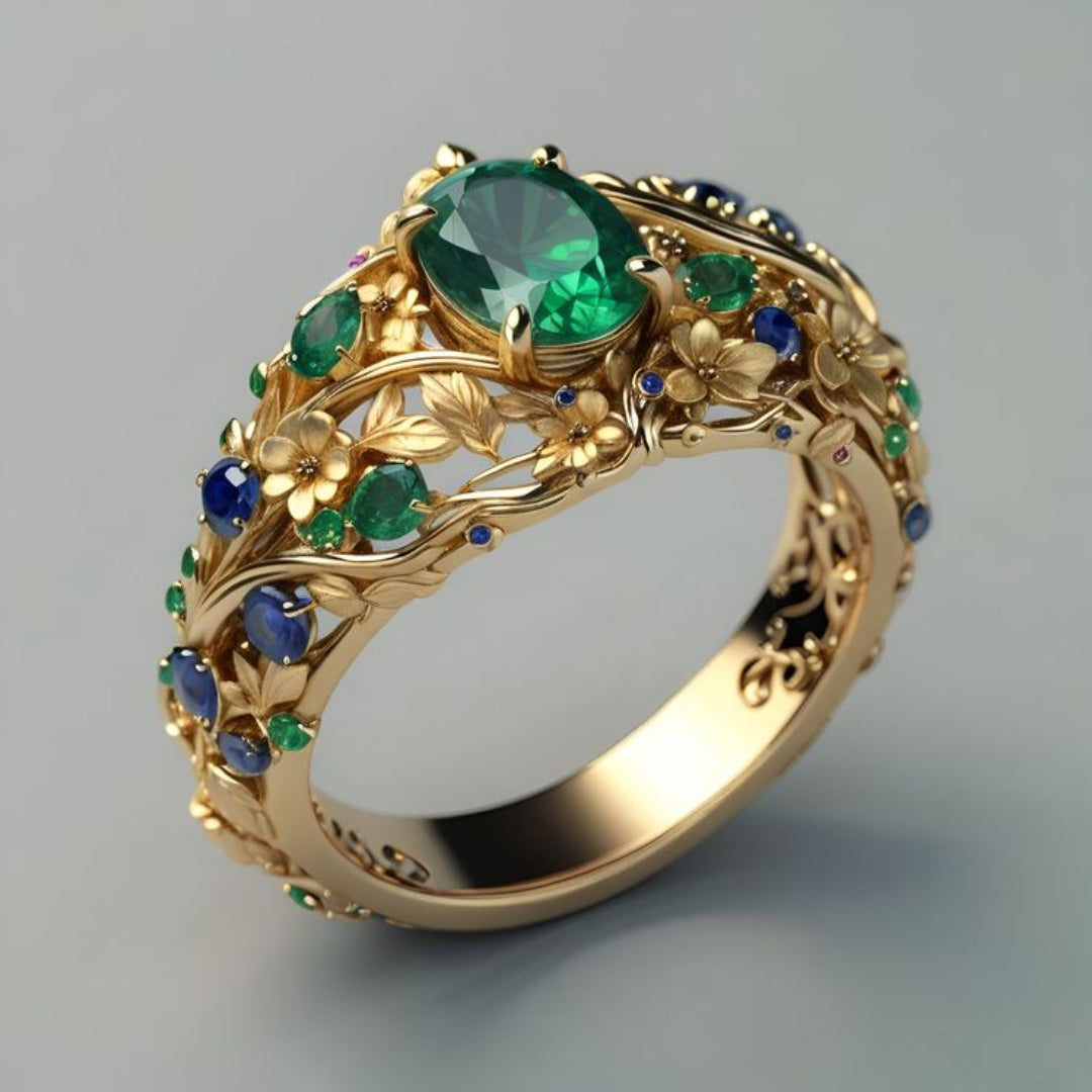 Luxurious Emerald and Sapphire Elegance Ring
