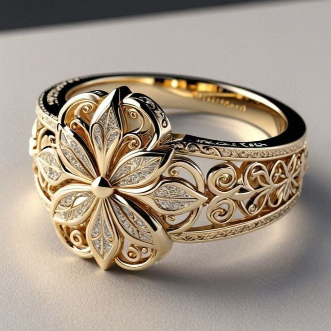 Luxurious Floral Zirconia Gold Ring