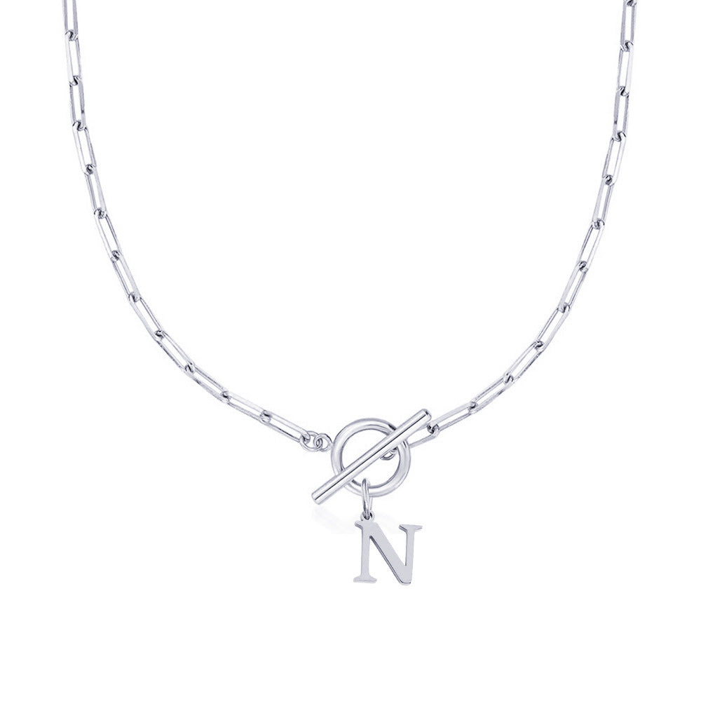 Circle Lock Clasp Necklace Featuring Paperclip Initial Charm