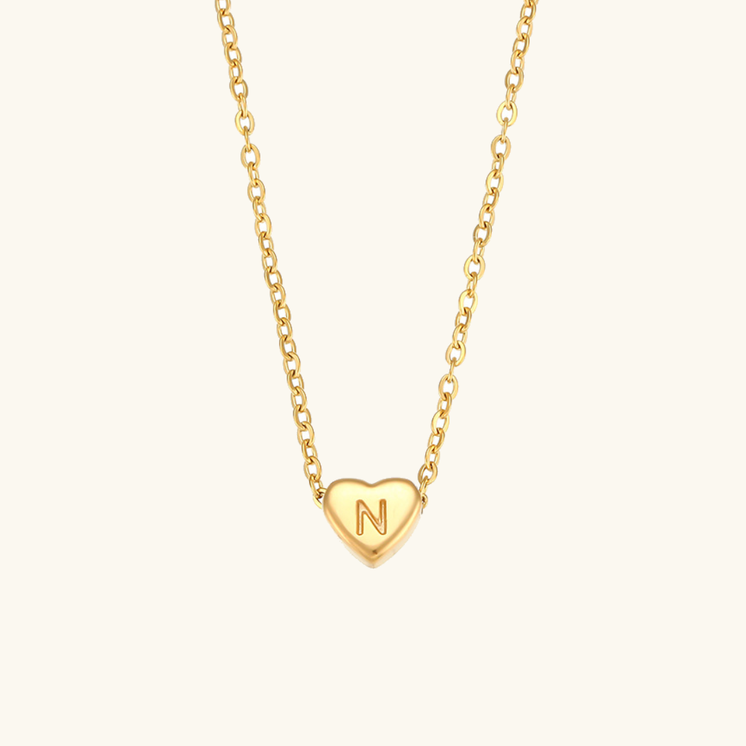 18k Gold Heart Initial Necklace