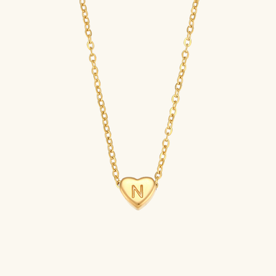18k Gold Heart Initial Necklace