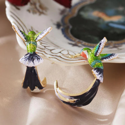Maia | Retro Enamel Hummingbird Hoop Earrings