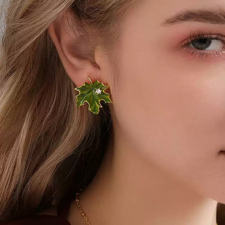 Emerald Maple Leaf Earrings