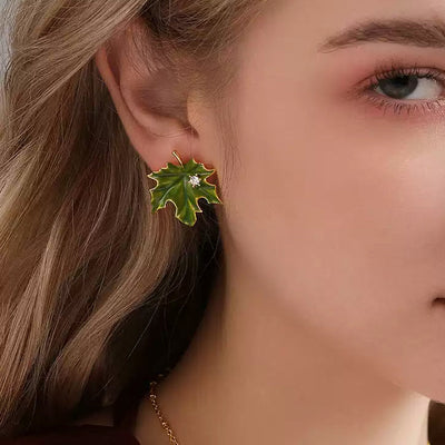 Emerald Maple Leaf Earrings