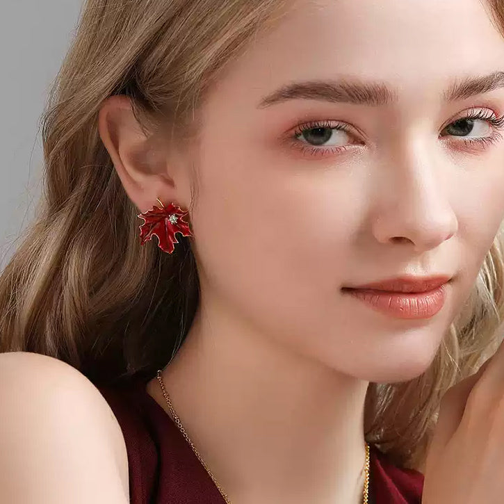 Crimson Maple Leaf Earrings
