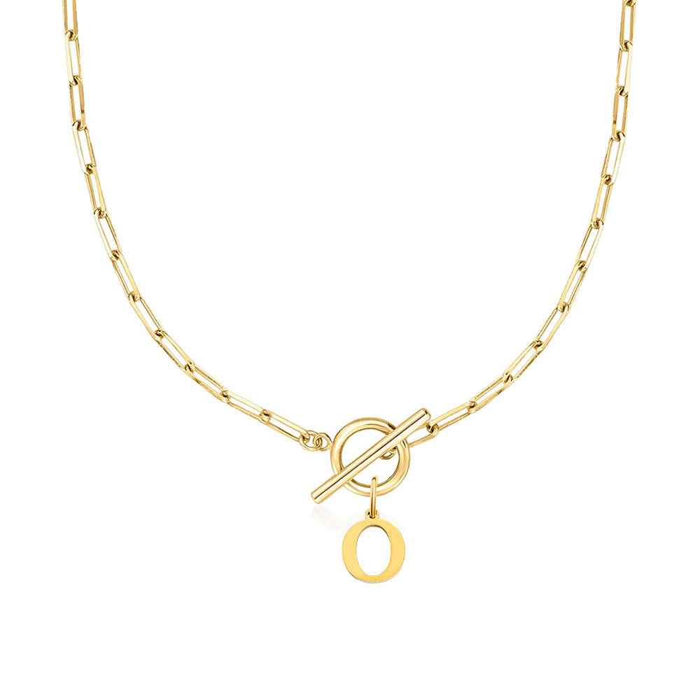 Circle Lock Clasp Necklace Featuring Paperclip Initial Charm