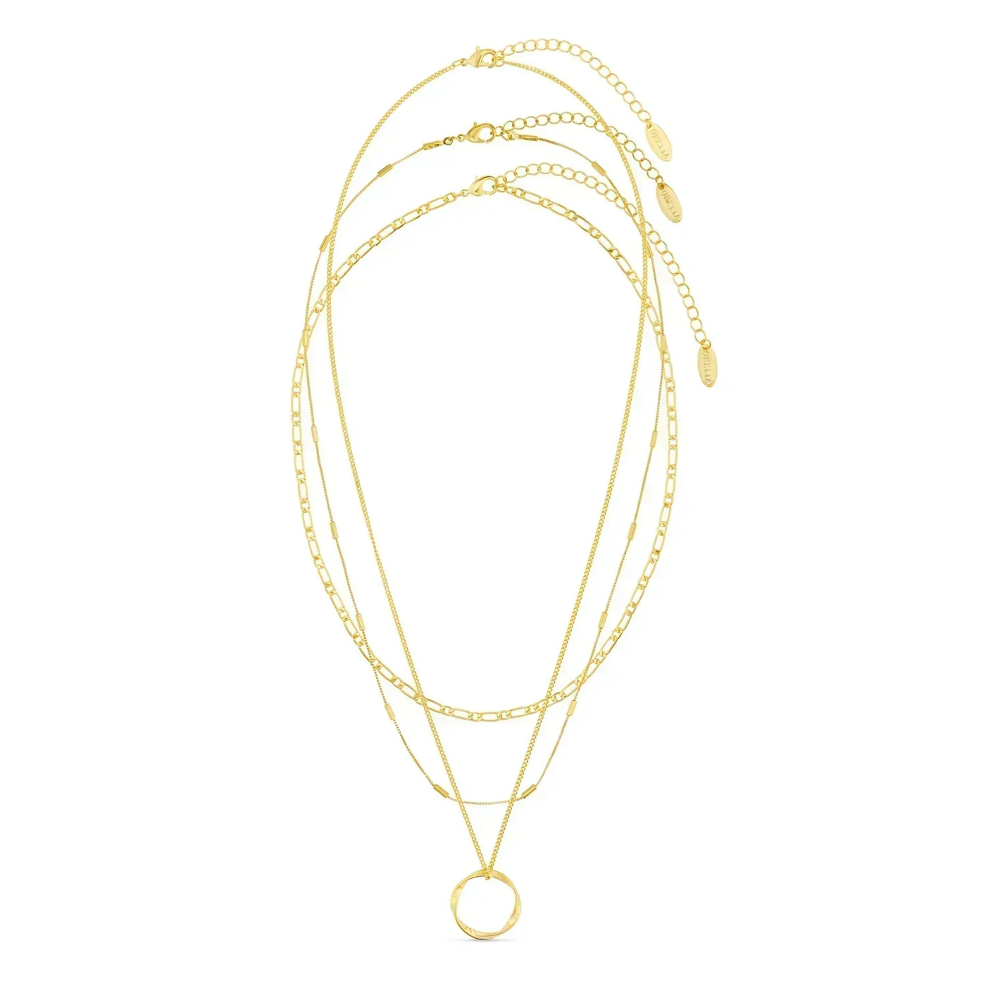 18k Gold Three-Row Open Circle Necklace