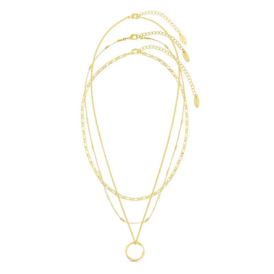18k Gold Three-Row Open Circle Necklace
