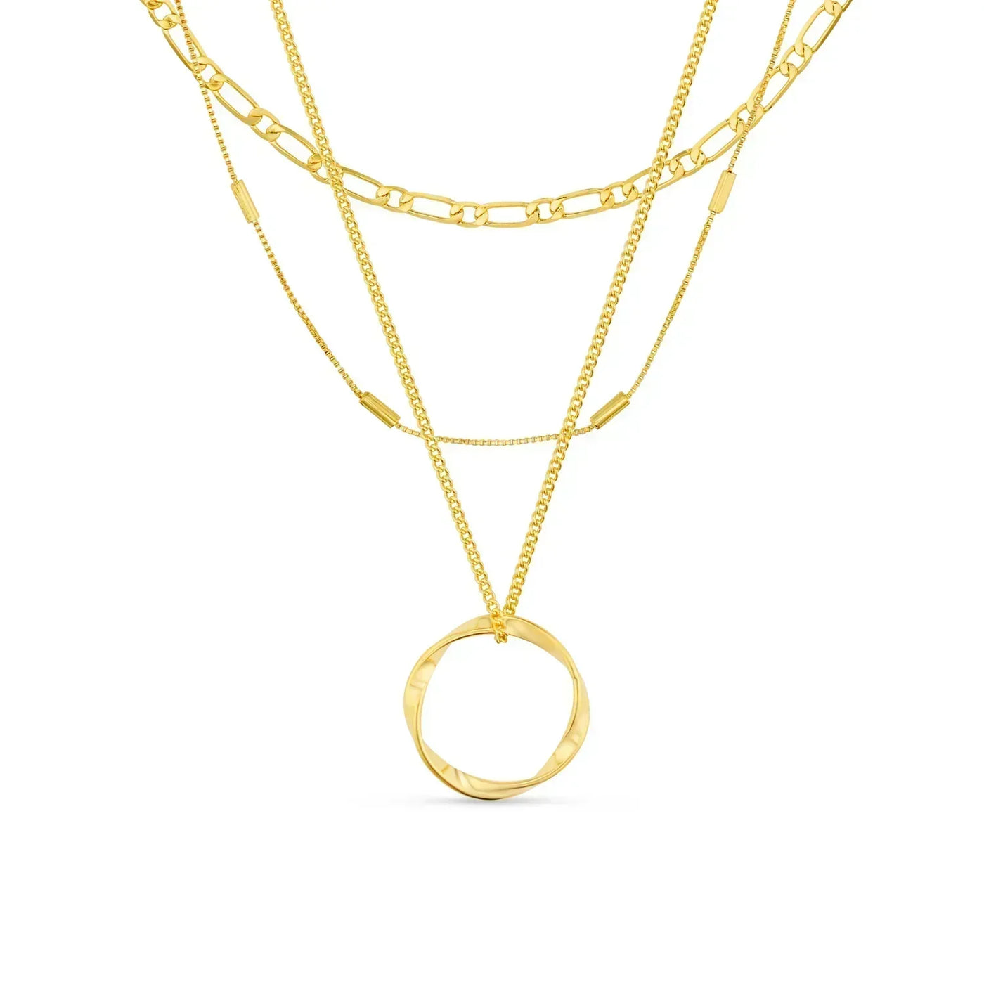 18k Gold Three-Row Open Circle Necklace