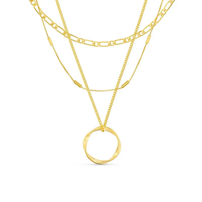 18k Gold Three-Row Open Circle Necklace