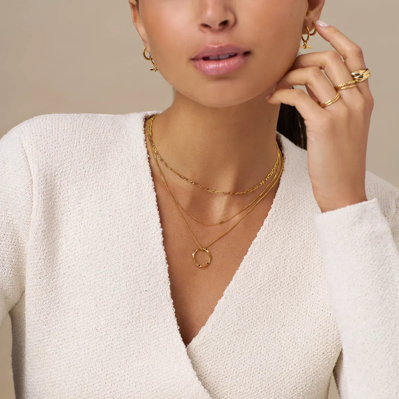 Circa™ | Three Row Gold Open Circle Necklace