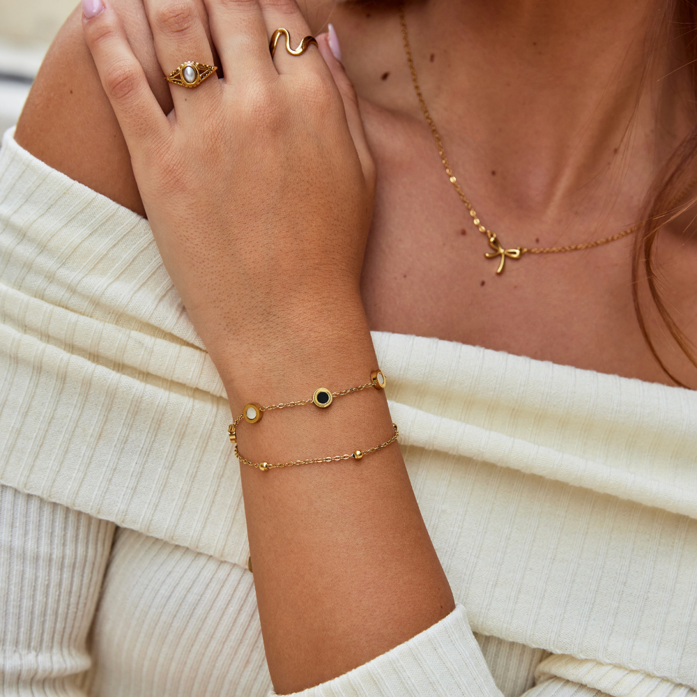 Alaina | Onyx and White Stone Bracelet